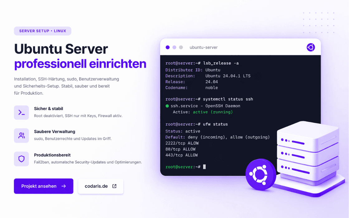 Ubuntu Server Einrichtung und Linux Server Hardening