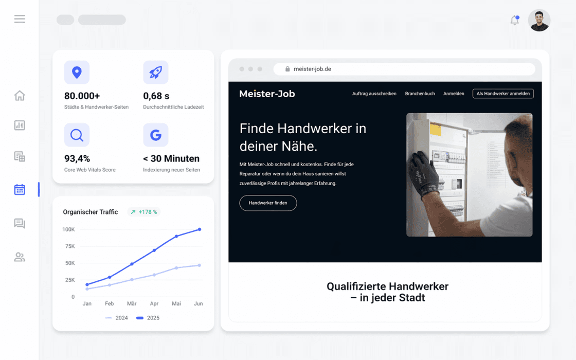 Meister-Job Architektur für lokale Landingpages und Programmatic SEO