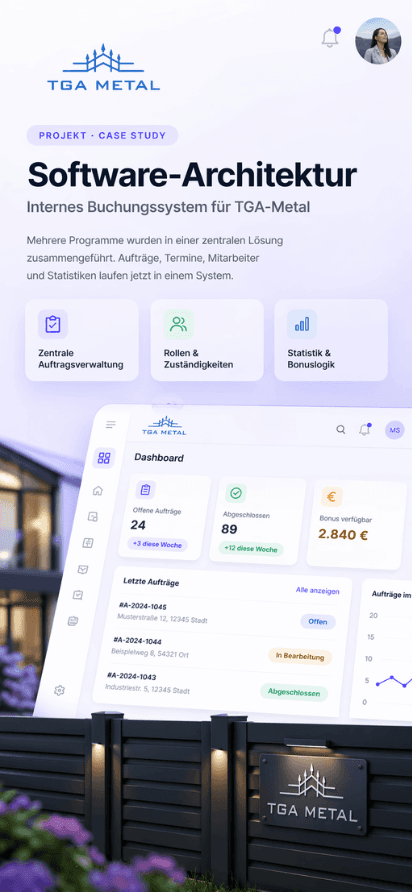 Mobile Ansicht des internen Buchungssystems für TGA-Metal